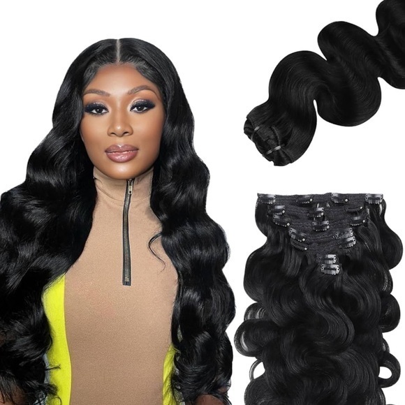 14” Black Body Wave Clip In 100% Human Hair 120g 7pcs #A32 - Picture 1 of 10